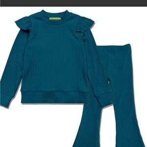 Teal Ruffled Sleeve Top and Pants Set